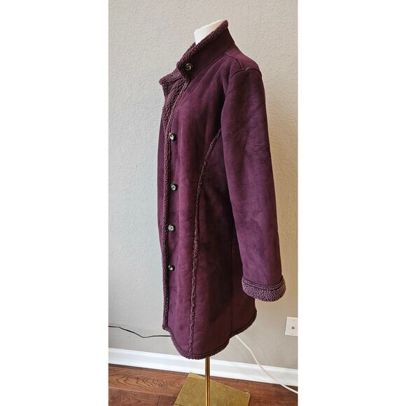 LL Bean Women's Faux Suede Outer Fleece Button Front Winter Jacket Size M Purple - Picture 4 of 10